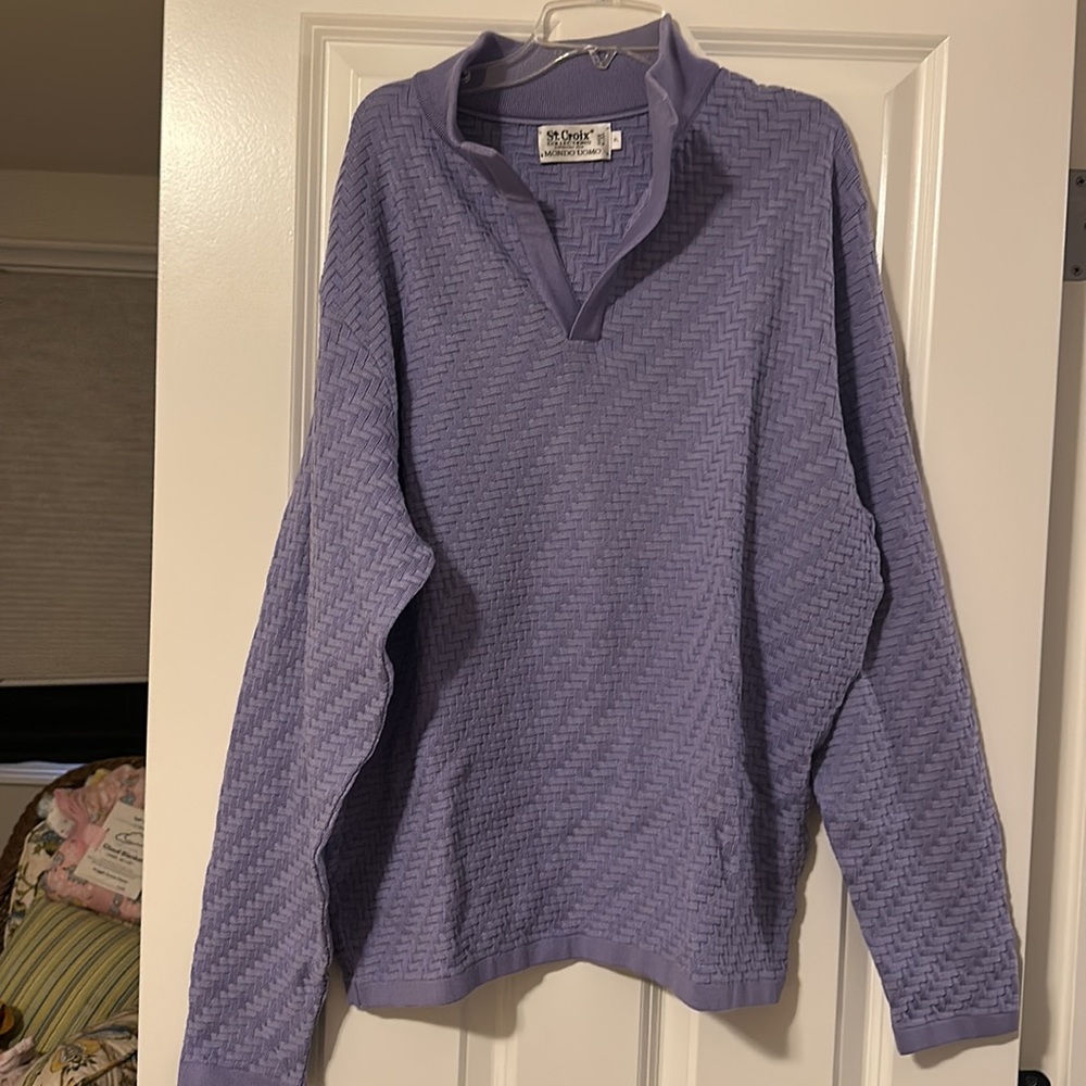St Croix dahlia long sleeve open mock basketweave